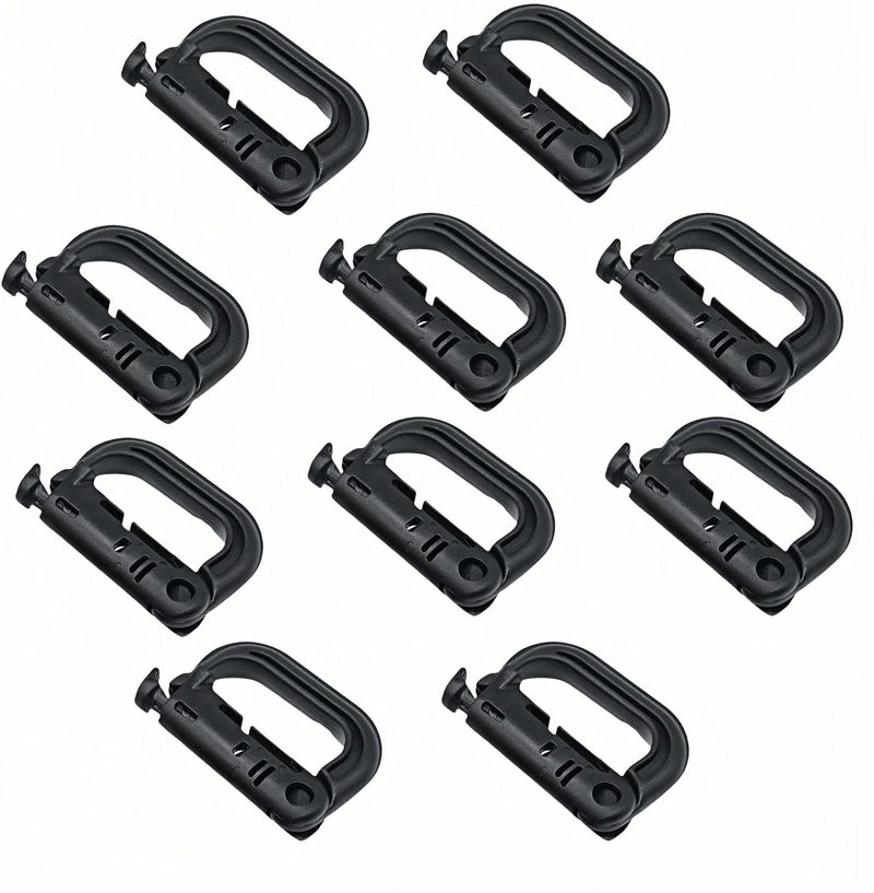 RyanDesign Tactical D-Ring Carabiner for Hiking/Military/EDC - Lightweight Plastic Mountain Carabiner with Quick-Release, MOLLE Compatible, 10-Pack Black - Image 1